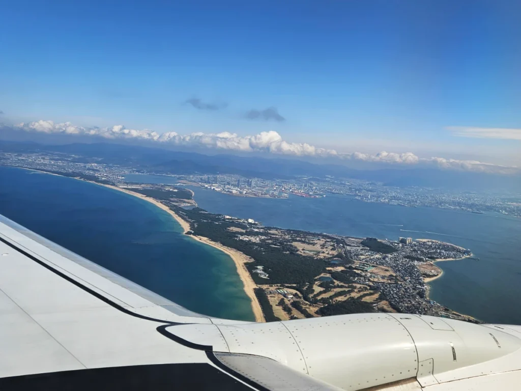 Aerial view of fukuoka from an airplane.