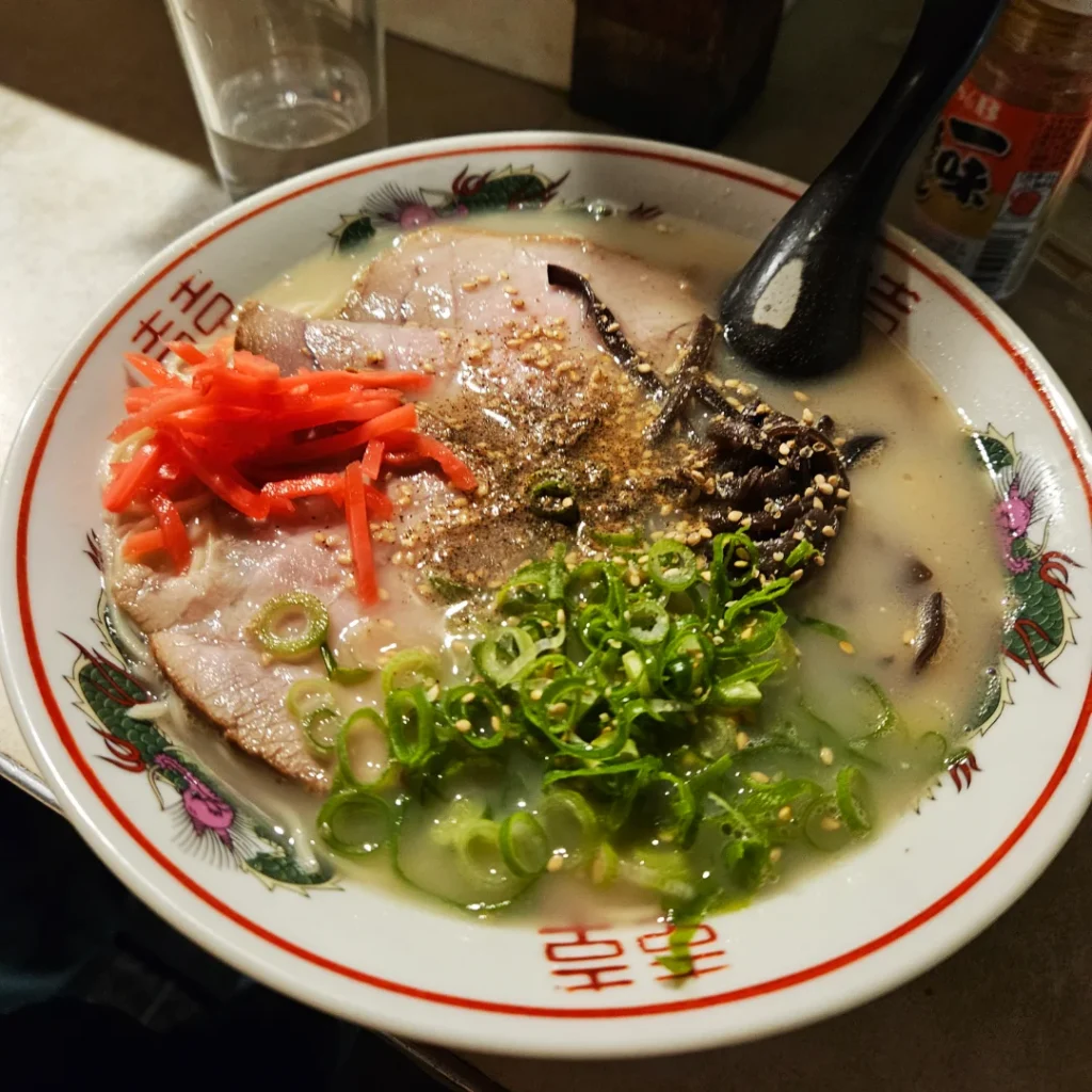 Beautiful bowl of Fukuoka's famous Hakata ramen.