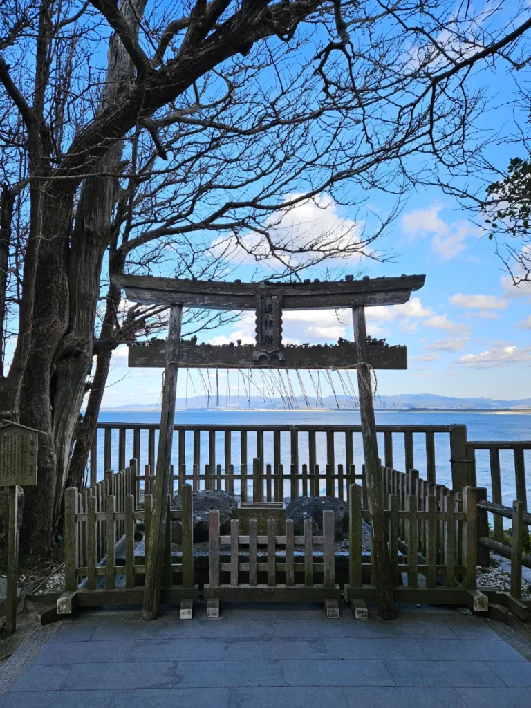 Torii gate overlooking the ocean at Shikaumi Shrine.