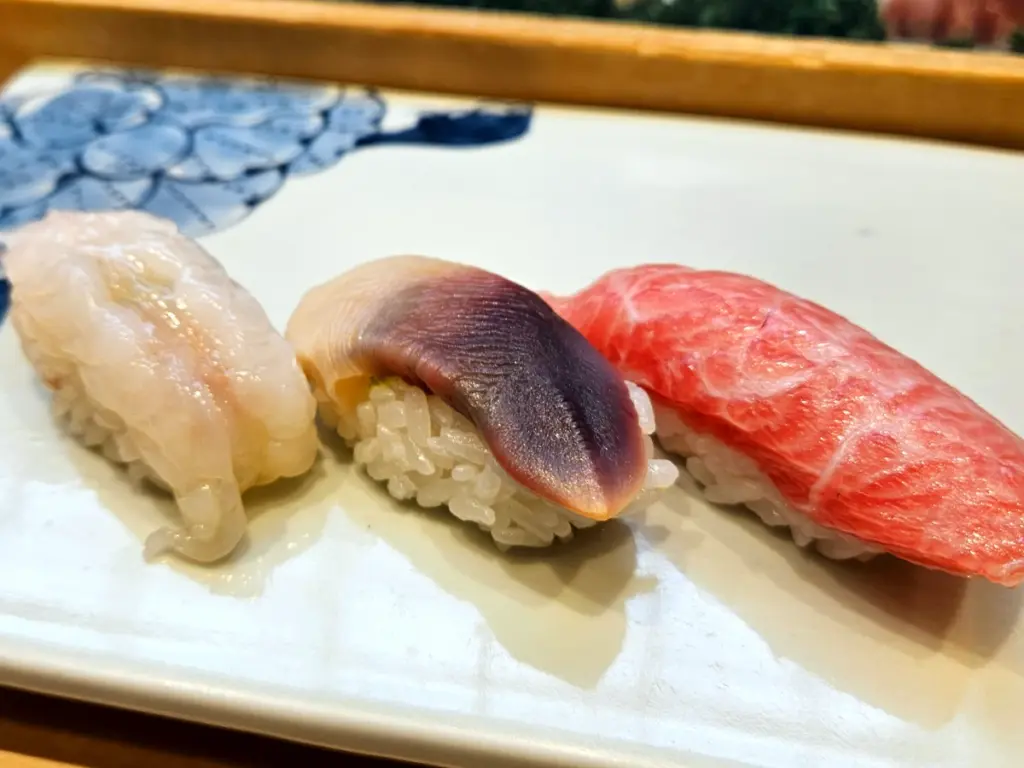 Delicious sushi served during an omakase in Sapporo.